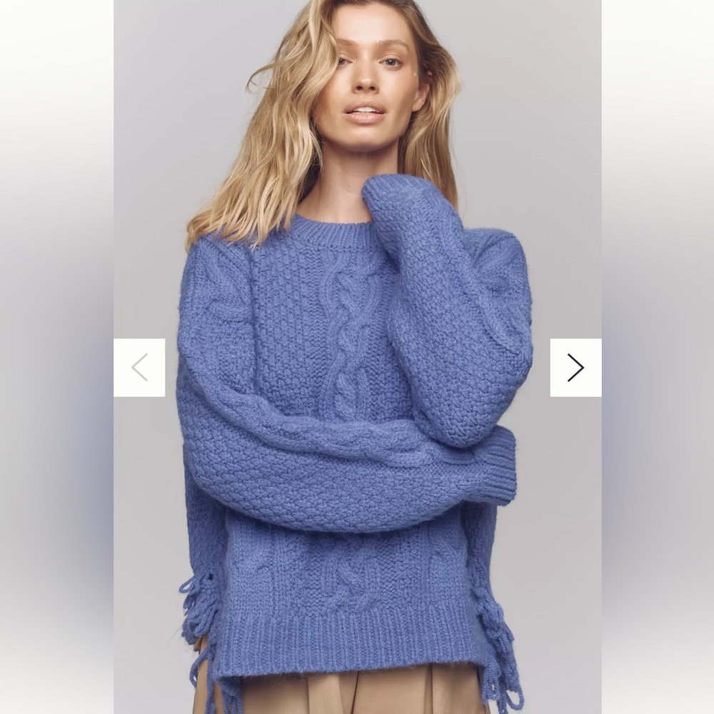 Anthropologie women’s Pilcro Cable-Knit Fringe-Sleeve Sweater XL